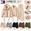 Women's 3-Piece Lounge Set – Hooded Jacket, Quarter-Zip Top & Wide-Leg Pants