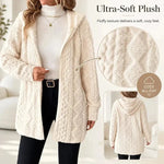 Women's Fuzzy Sherpa Hooded Cardigan, Soft Plush Fleece Open Front Coat