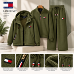 Women's 3-Piece Lounge Set – Hooded Jacket, Quarter-Zip Top & Wide-Leg Pants