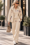 Women's 3-Piece Lounge Set – Hooded Jacket, Quarter-Zip Top & Wide-Leg Pants