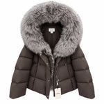 MANGO Women's Luxury Fur-Trim Hooded Cropped Down Puffer Jacket