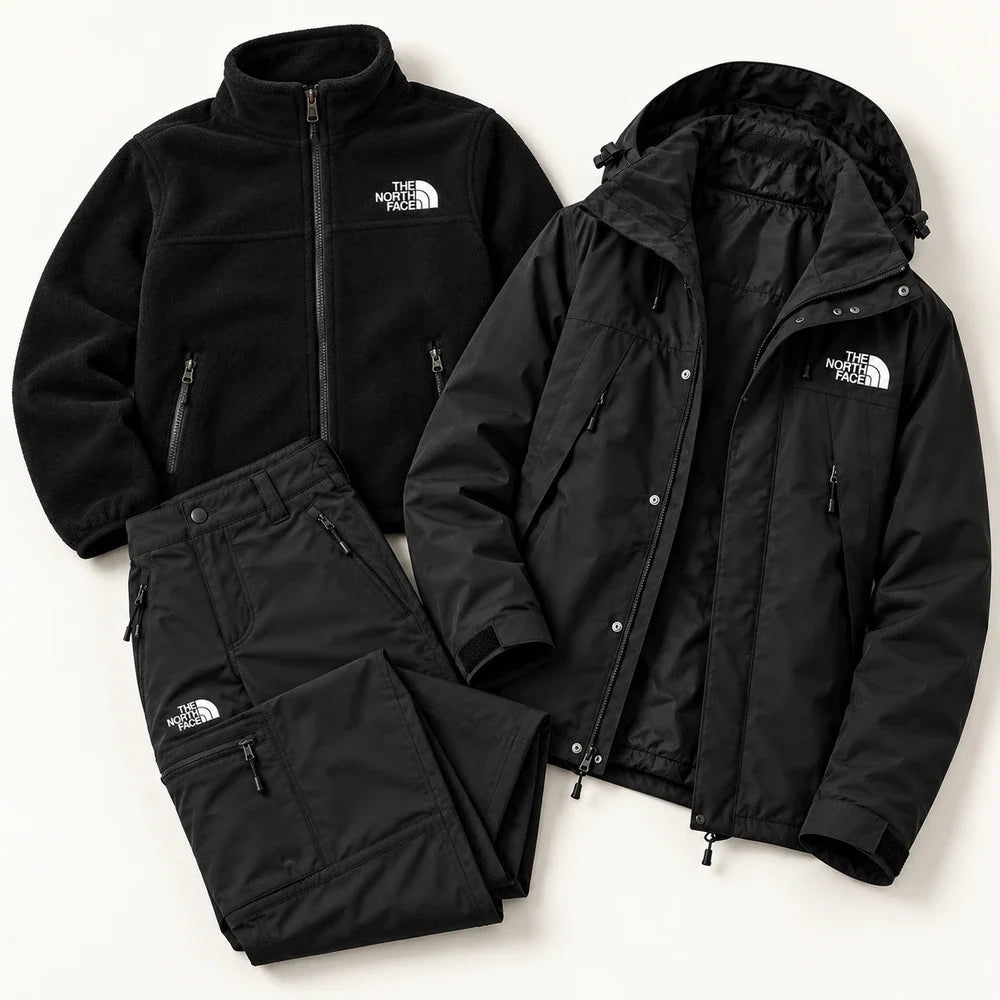 Men's 3-Piece Waterproof Outdoor Set – Hooded Jacket, Fleece Liner & Cargo Pants