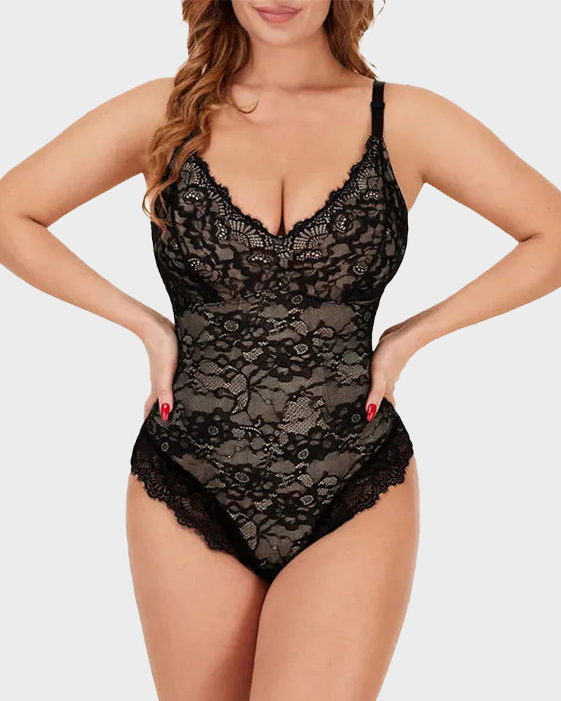 Deep V Sexy Lace Sculpting Thong Bodysuit
