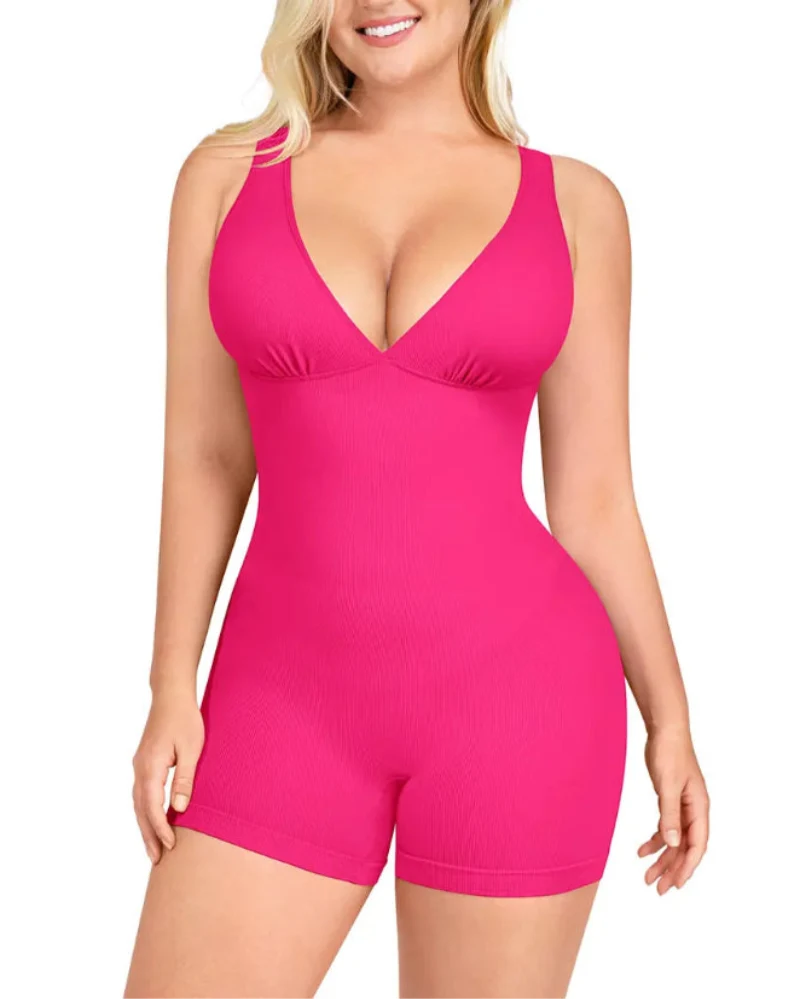 Deep V Bodycon Romper - Sculpt & Tummy Control