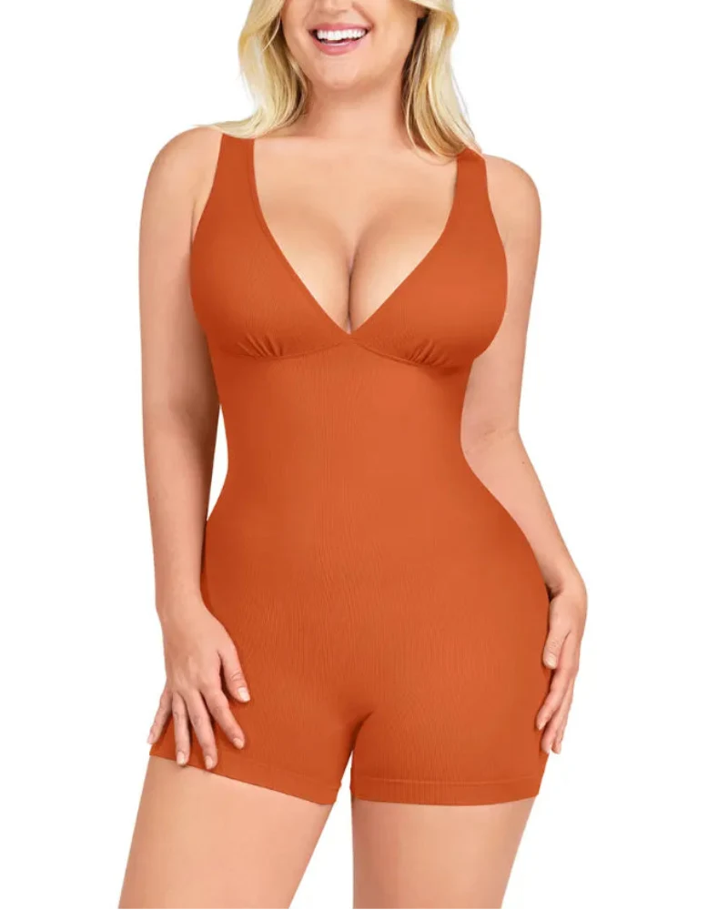 Deep V Bodycon Romper - Sculpt & Tummy Control