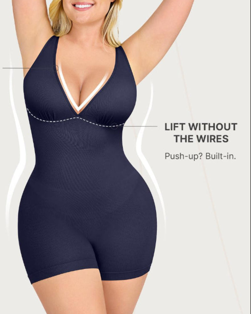 Deep V Bodycon Romper - Sculpt & Tummy Control