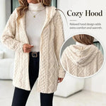 Women's Fuzzy Sherpa Hooded Cardigan, Soft Plush Fleece Open Front Coat