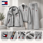 Women's 3-Piece Lounge Set – Hooded Jacket, Quarter-Zip Top & Wide-Leg Pants