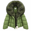 MANGO Women's Luxury Fur-Trim Hooded Cropped Down Puffer Jacket