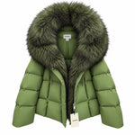MANGO Women's Luxury Fur-Trim Hooded Cropped Down Puffer Jacket
