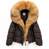 MANGO Women's Luxury Fur-Trim Hooded Cropped Down Puffer Jacket