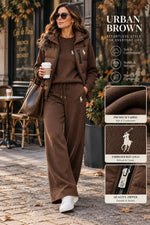 Women's 3-Piece Cashmere Knit Sweater Set – Hooded Puffer Vest & Wide-Leg Pants