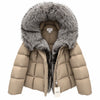 MANGO Women's Luxury Fur-Trim Hooded Cropped Down Puffer Jacket