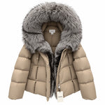 MANGO Women's Luxury Fur-Trim Hooded Cropped Down Puffer Jacket
