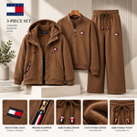 Women's 3-Piece Lounge Set – Hooded Jacket, Quarter-Zip Top & Wide-Leg Pants