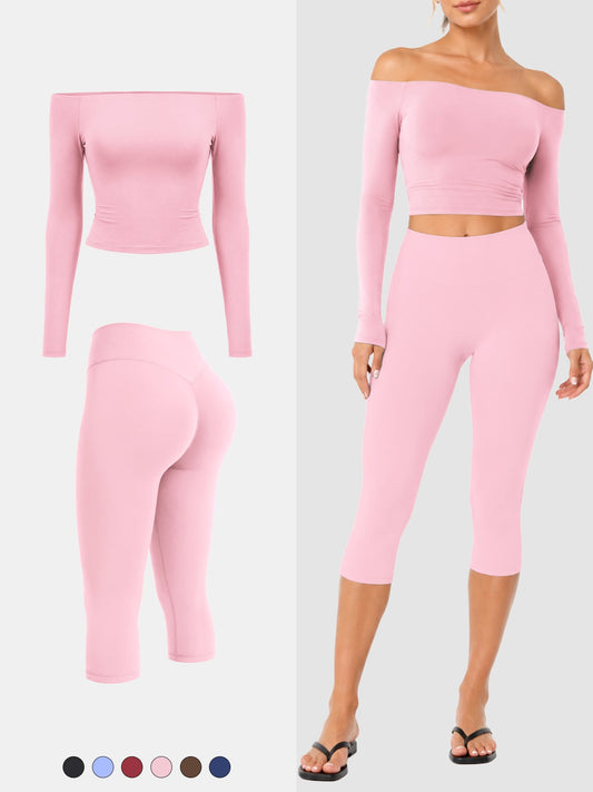 VYRA Ease Y2K Off-Shoulder Capri Set