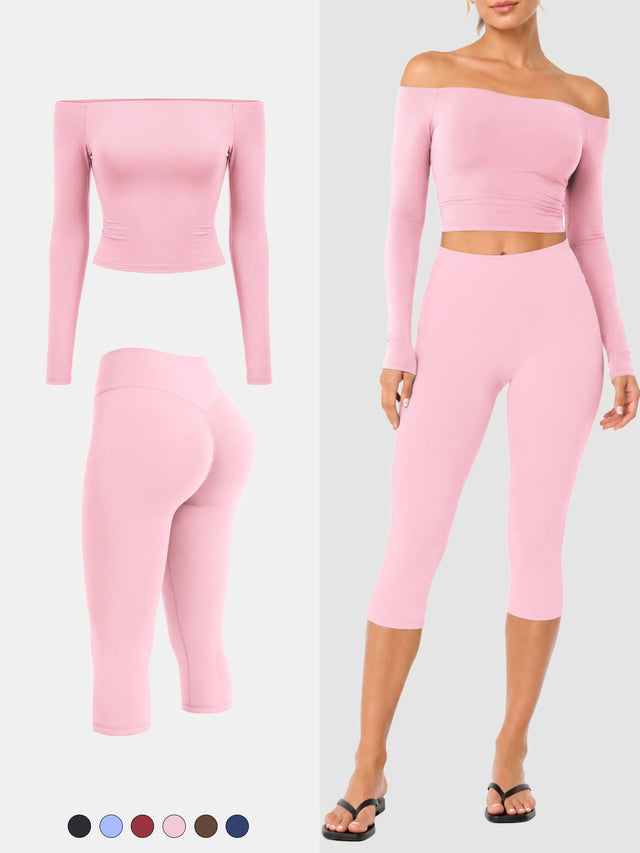 VYRA Ease Y2K Off-Shoulder Capri Set